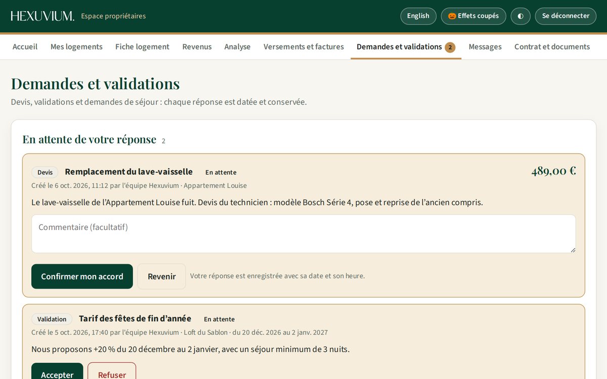 Demandes et validations